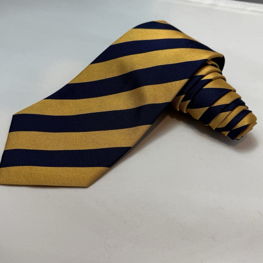 Twill Brand Repp Stripe Silk Tie Gold‎ Blue Striped Preppy Ivy Michigan Colors
